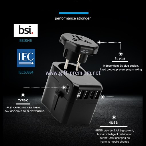 1 Type C + 4 USB Travel Adapter (Fused)